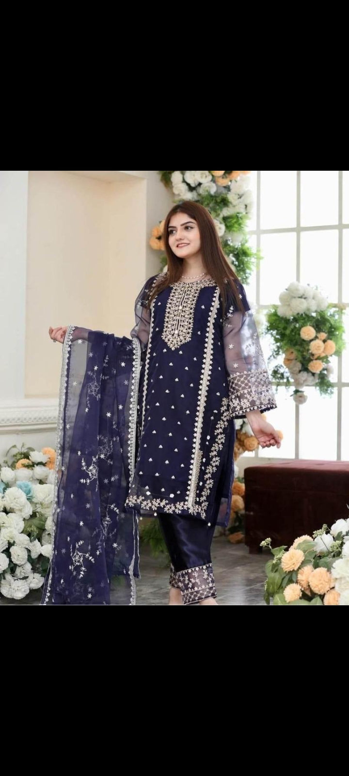 3 Pcs Women Stitched Organza Embroidered Suit