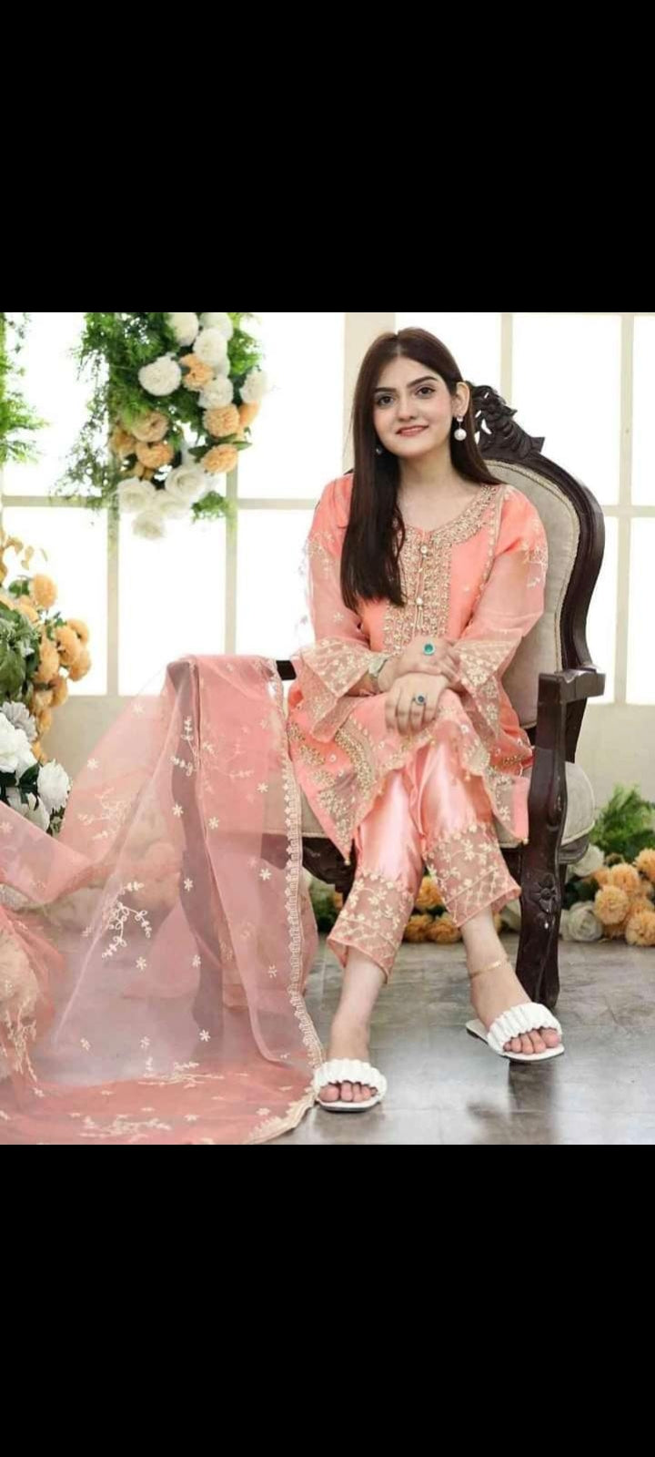 3 Pcs Women Stitched Organza Embroidered Suit