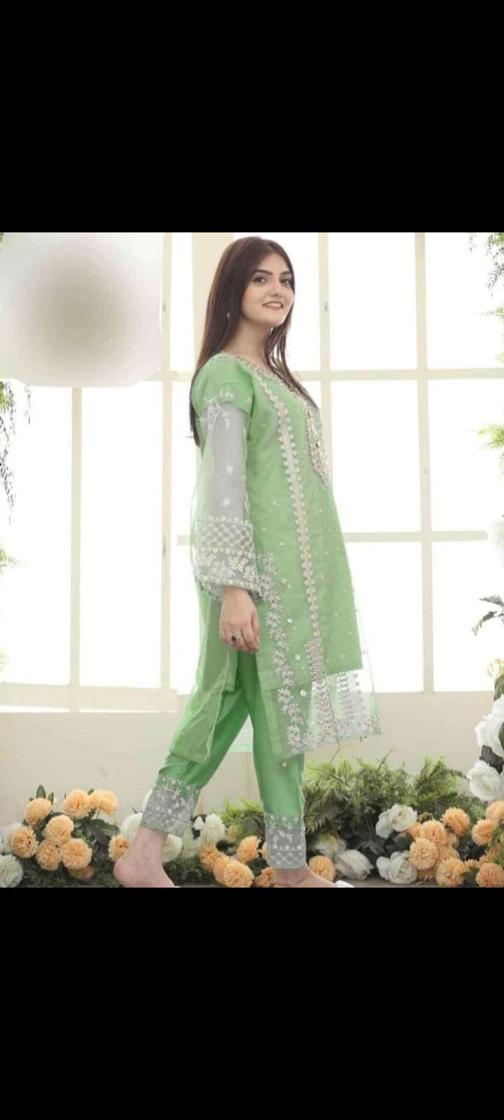 3 Pcs Women Stitched Organza Embroidered Suit